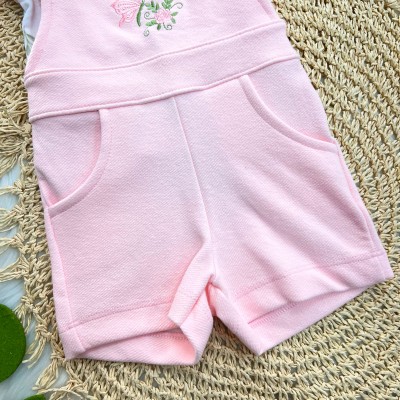  Conj. Blusa e Jardineira Borboleta Bordada - Rosa
